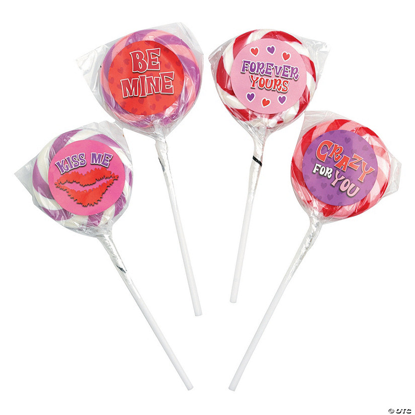 Valentine Swirl Lollipops with Stickers - 12 Pc. Image