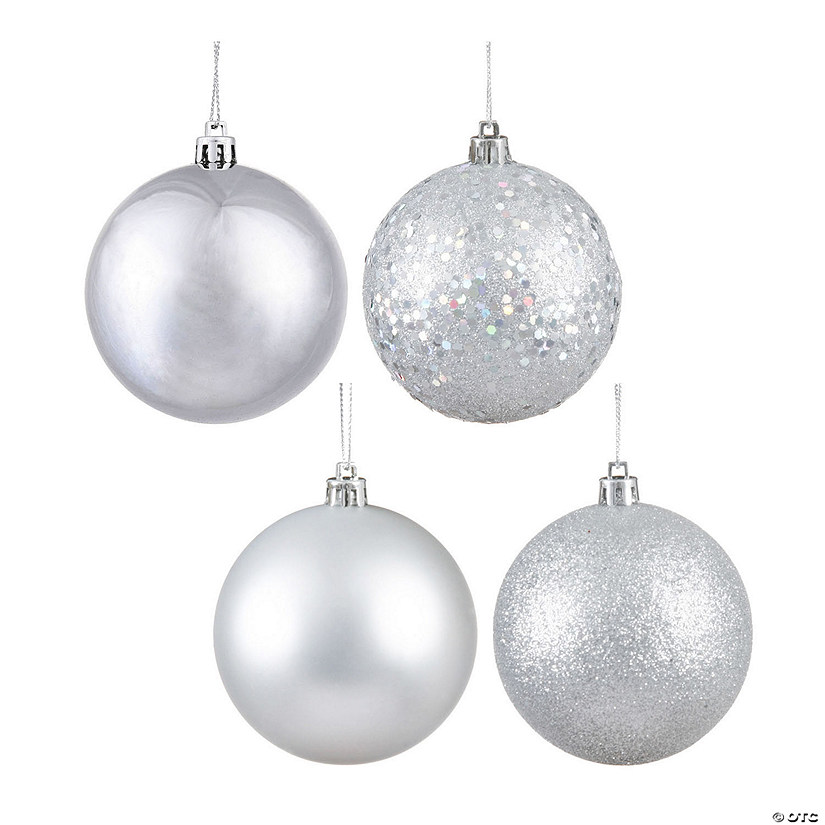 Vickerman 10" Silver 4-Finish Ball Ornament Assortment, 4 per Bag Image