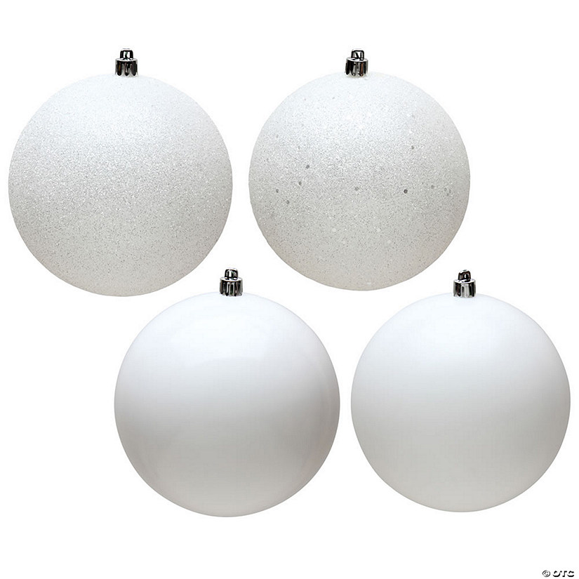 Vickerman 10" White 4-Finish Ball Ornament Assortment, 4 per Bag Image