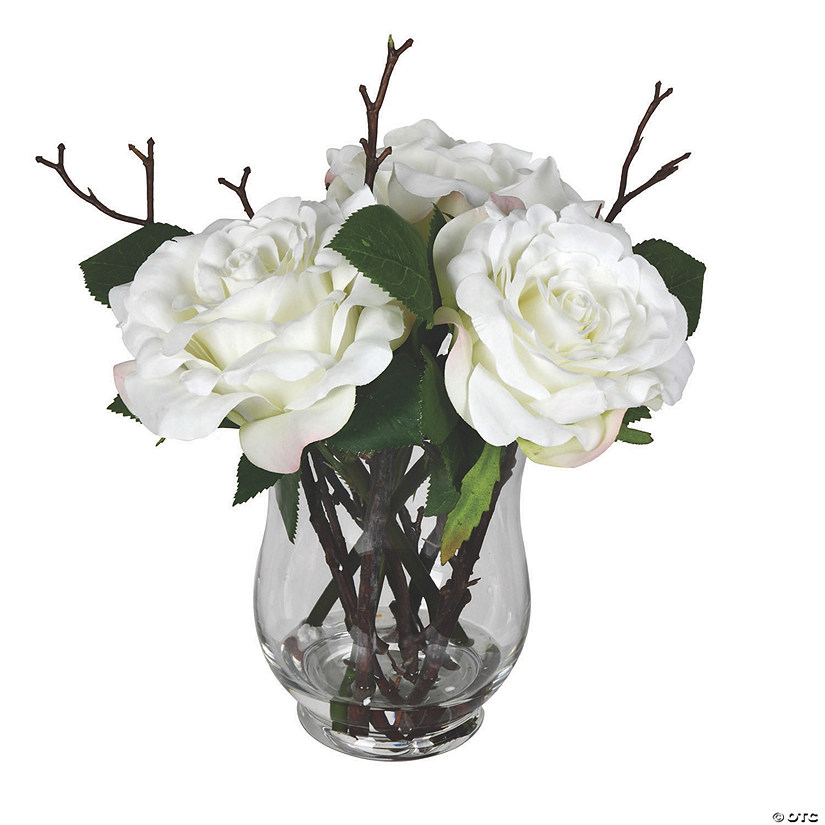Vickerman 10" White Rose In Glass Vase Image