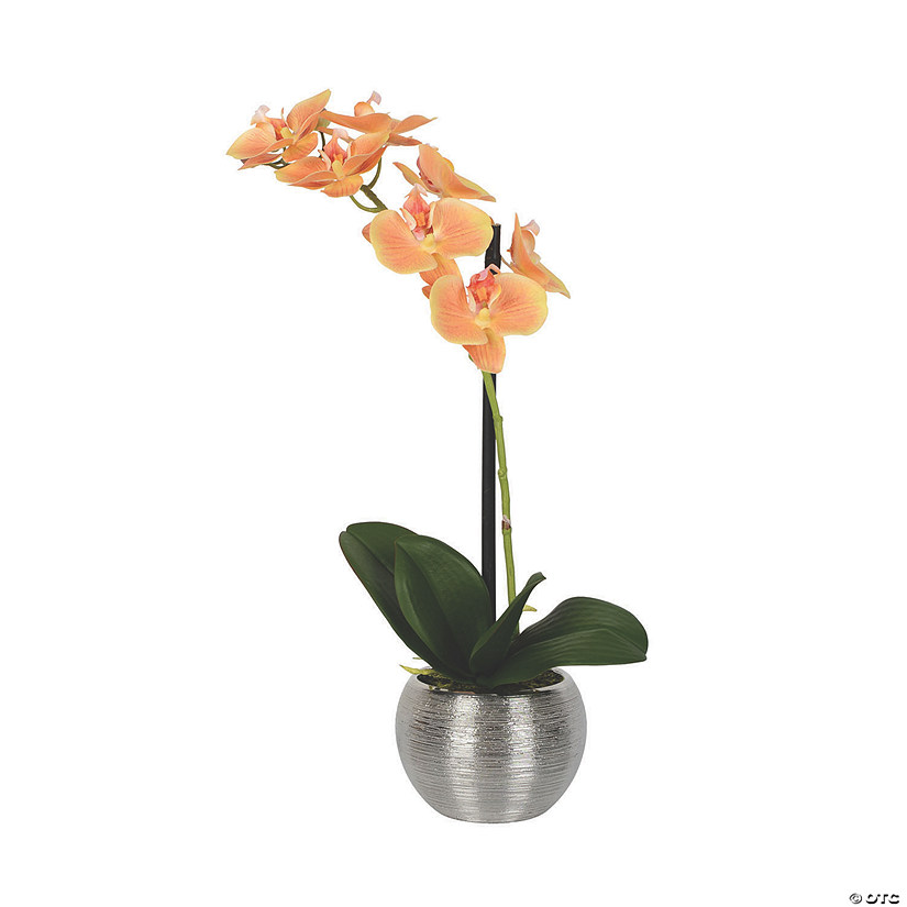 Vickerman 18" Artificial Peach Phalaenopsis In Metal Pot Real Touch Petals Image