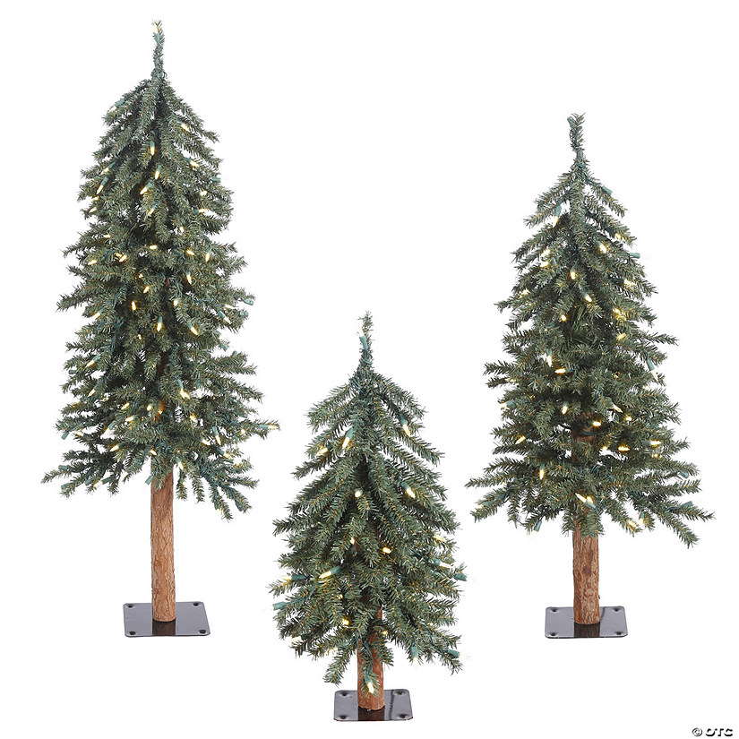 Vickerman 2' 3' 4' Natural Bark Alpine Artificial Christmas Tree Set, Warm White Dura-lit LED Lights Image