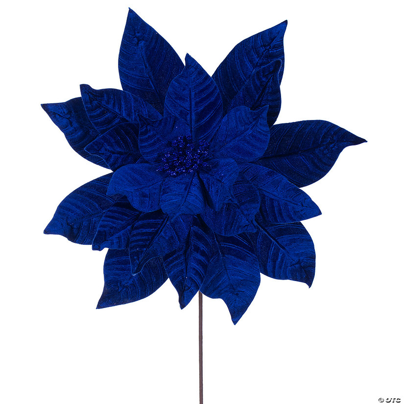 Vickerman 21.5" Blue Poinsettia Stem, includes 2 pieces per bag. Image