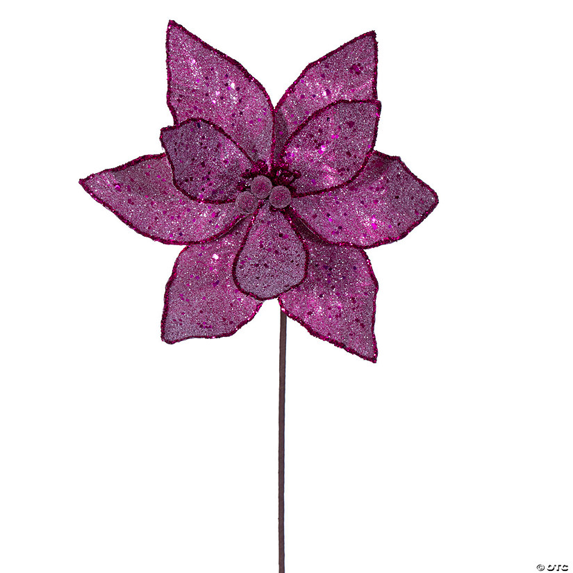 Vickerman 21.5" Hot Pink Sequin Poinsettia, includes 6 pieces per bag. Image
