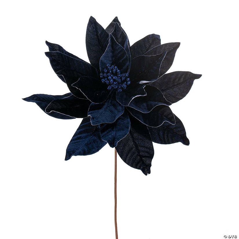 Vickerman 21.5" Midnight Blue Poinsettia Stem, includes 2 pieces per bag Image