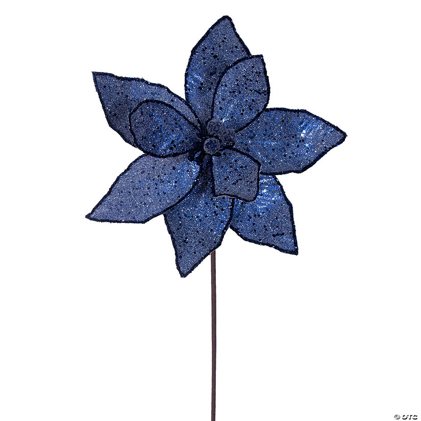 Vickerman 21.5" Midnight Blue Sequin Poinsettia, includes 6 pieces per bag. Image