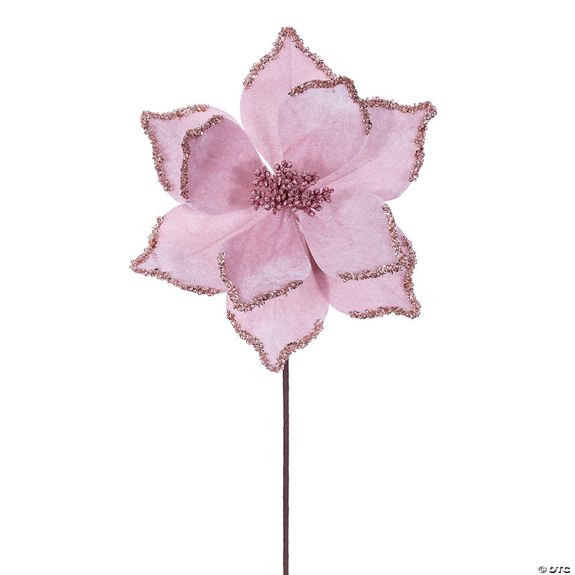 Vickerman 21.5" Pink Poinsettia Stem, includes 6 pieces per bag. Image