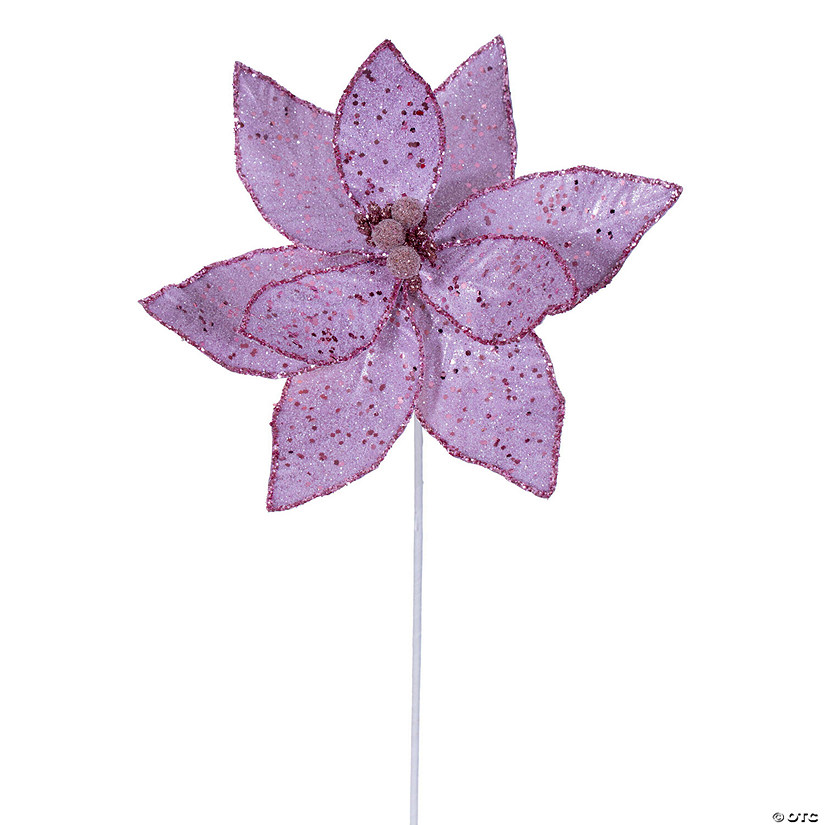 Vickerman 21.5" Pink Sequin Poinsettia, includes 6 pieces per bag. Image