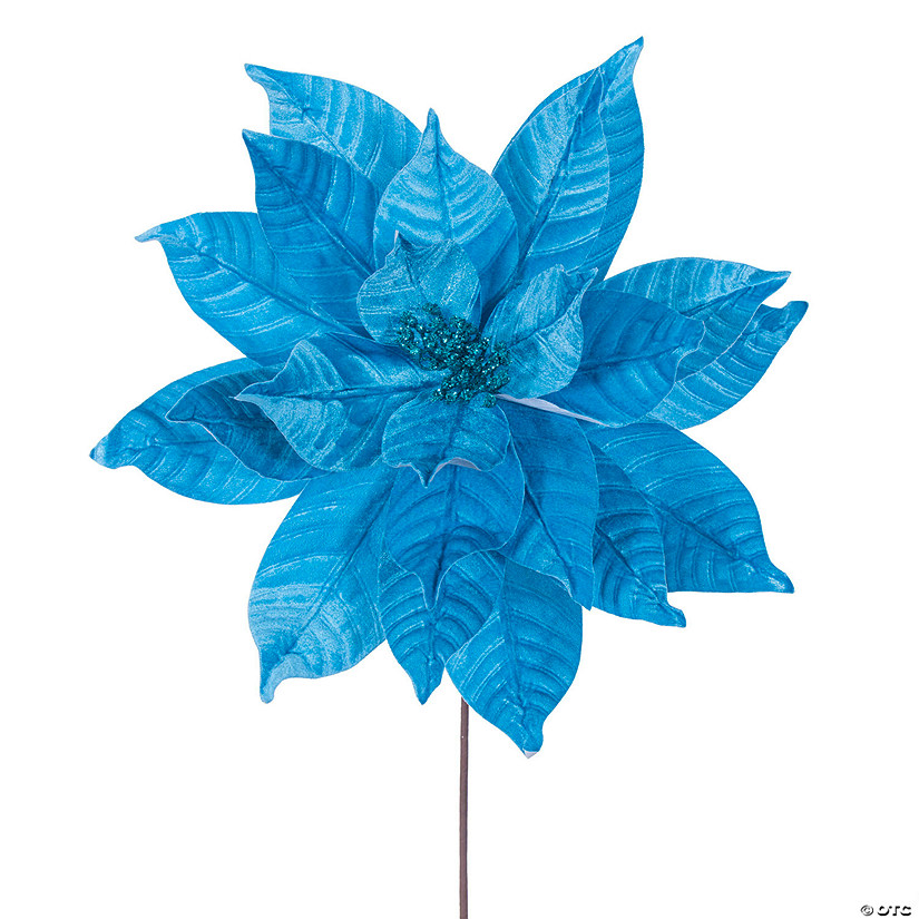 Vickerman 21.5" Turquoise Poinsettia Stem, includes 2 pieces per bag Image
