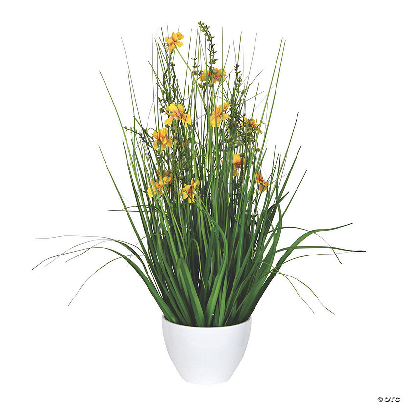 Vickerman 22.5" Potted Yellow Cosmos and Green Grass Image