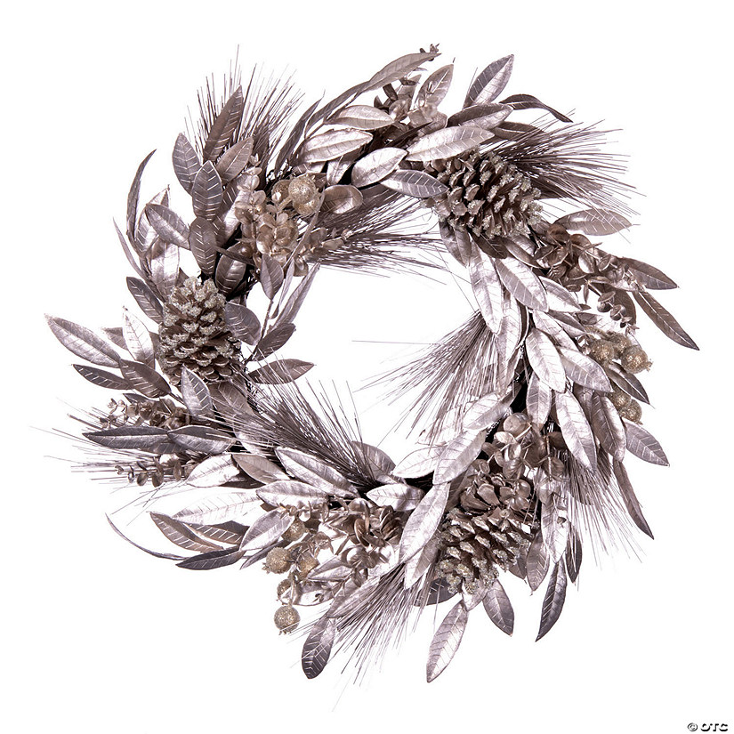 Vickerman 24" Artificial Silver Pinecone Needle Berry Christmas Wreath, Unlit Image