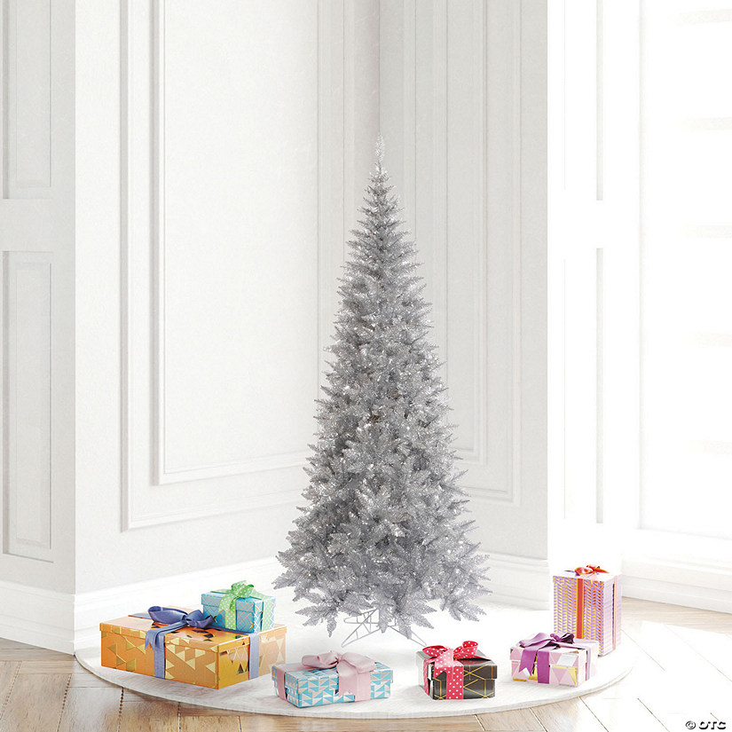 Vickerman 4.5' Silver Tinsel Fir Slim Artificial Christmas Tree, Unlit Image