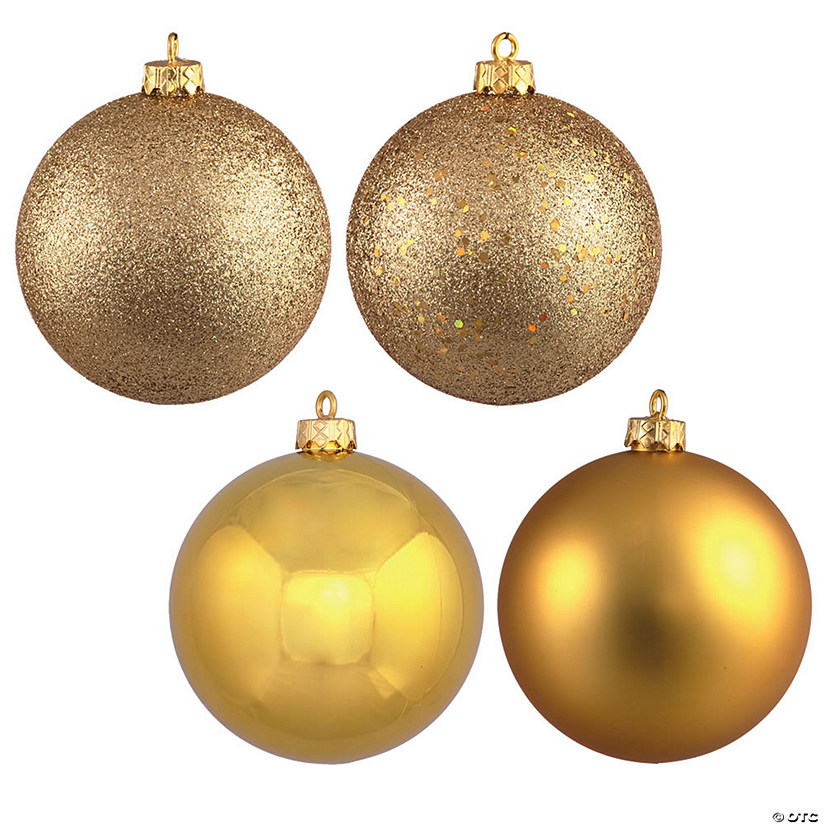 Vickerman 4.75" Gold 4-Finish Ball Ornament Assortment, 4 per BoProper Image