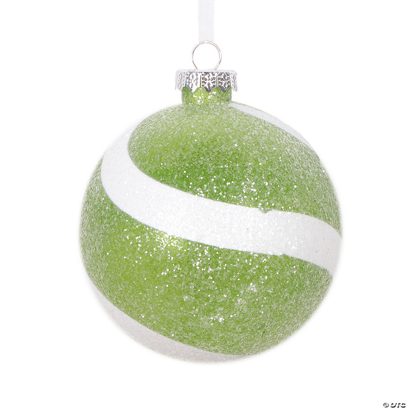 Vickerman 4" Green and White Swirl Sugar Glitter Ball Ornament, 4 per bag. Image