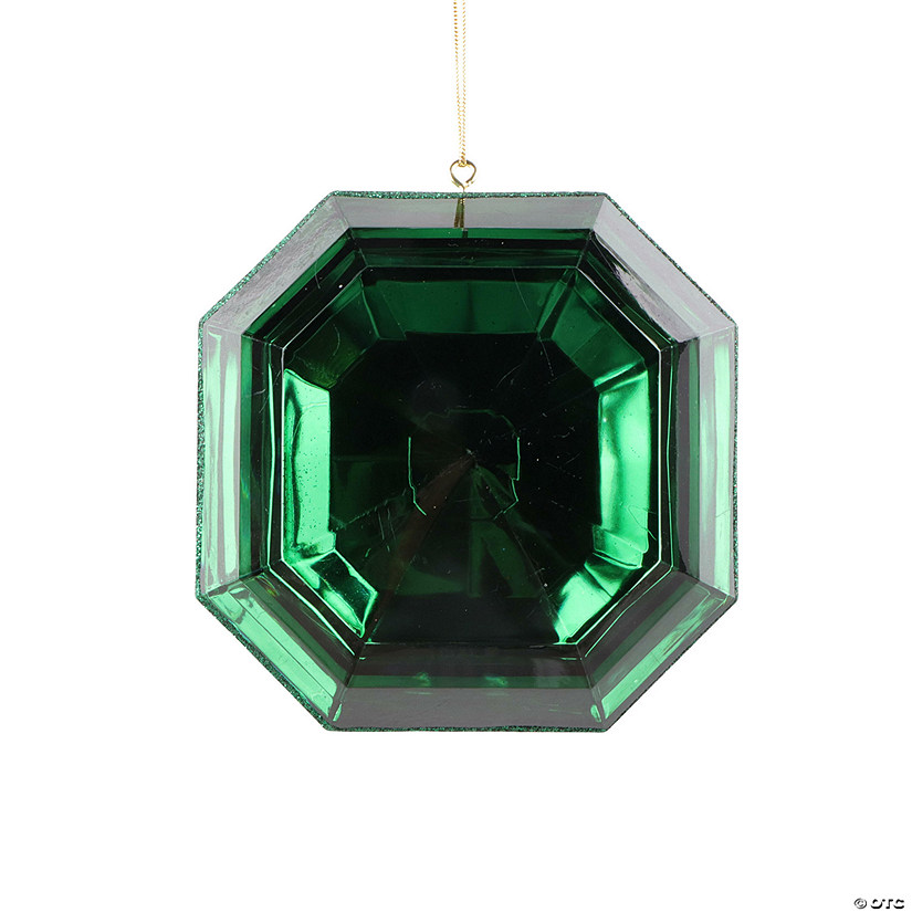 Vickerman 6" Dark Green Square Jewel Glitter Ornament. Includes 2 pieces per bag. Image
