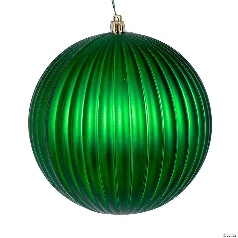 Vickerman 6" Green Matte Lined Ball Ornament, 4 per Bag. Image