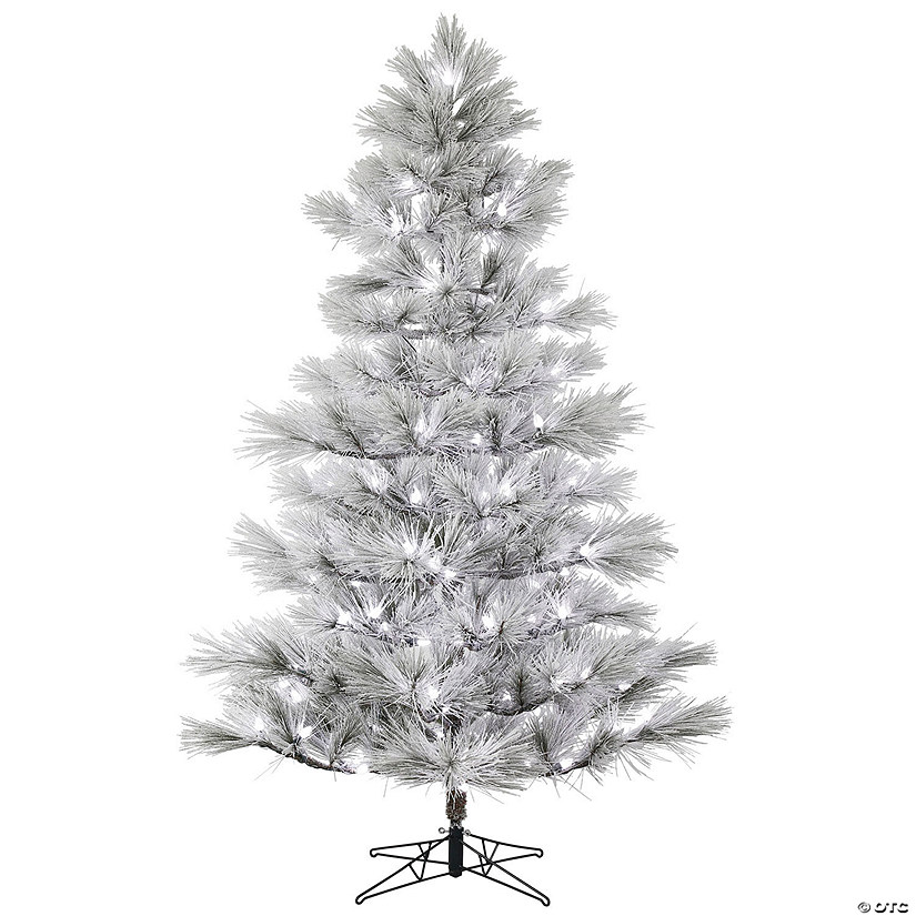 Vickerman 7.5' Flocked Alder Long Needle Pine Artificial Christmas Tree, Frosted White LED Lights Image