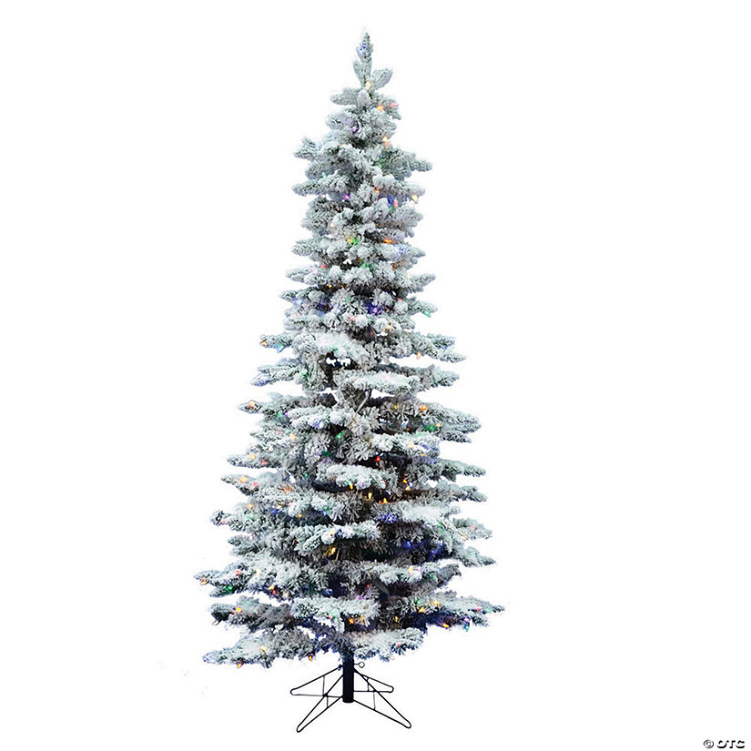 Vickerman 7.5' Flocked Utica Fir Slim Christmas Tree with Multi LED Lights Image