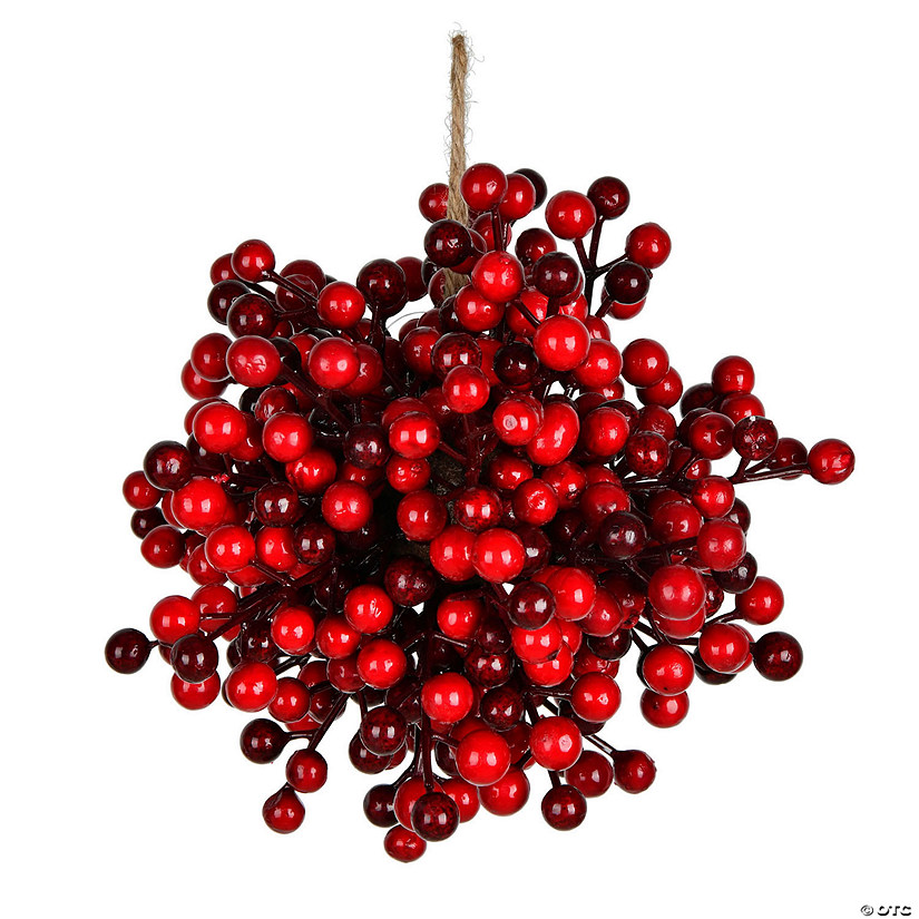 Vickerman 8" Artificial Red Berry Ball. Incorporate a pop of color into your holiday decorating projects with red berries. This ball is indoor and outdoor safe. Image