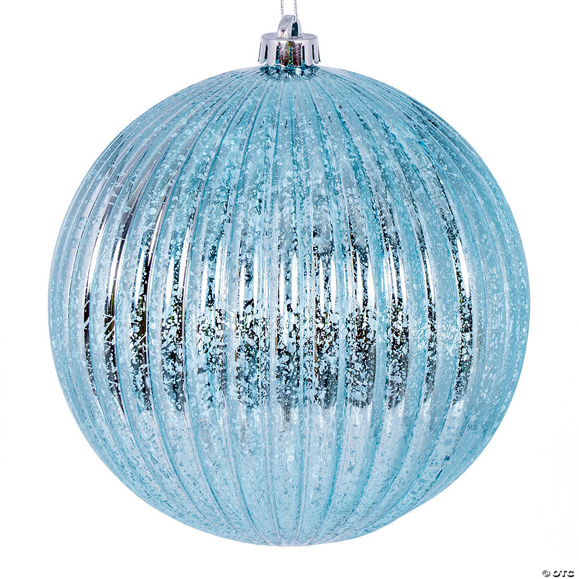 Vickerman 8" Baby Blue Shiny Lined Mercury Ball Ornament. Image