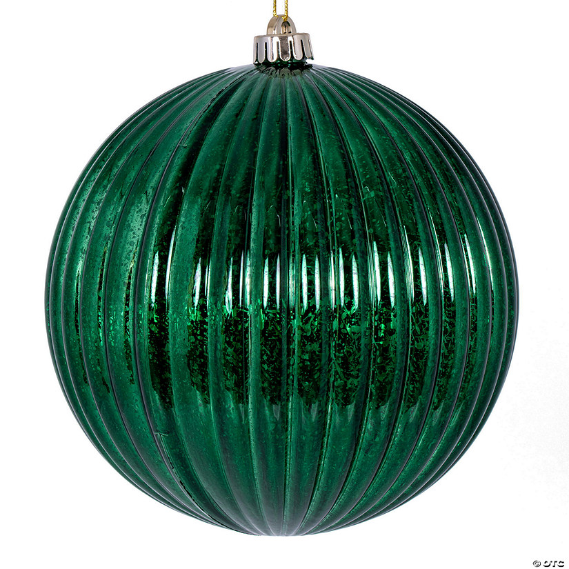 Vickerman 8" Midnight Green Shiny Lined Mercury Ball Ornament. Image