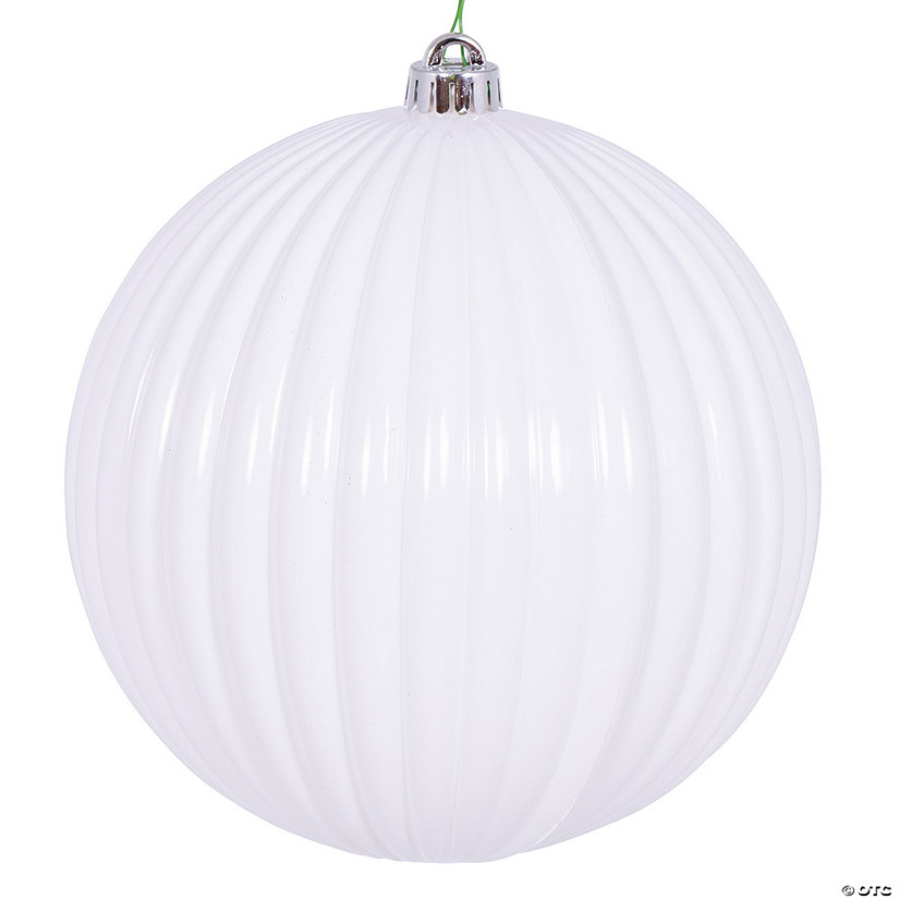Vickerman 8" White Shiny Lined Ball Ornament, 1 per Bag. Image