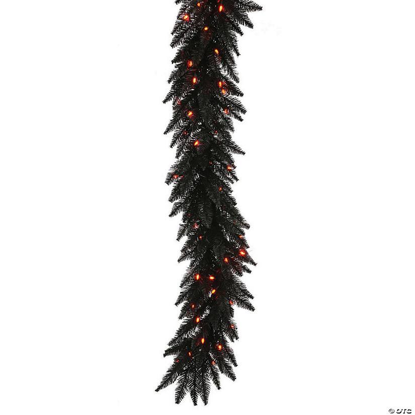 Vickerman 9' Black Fir Christmas Garland with Orange LED Lights Image