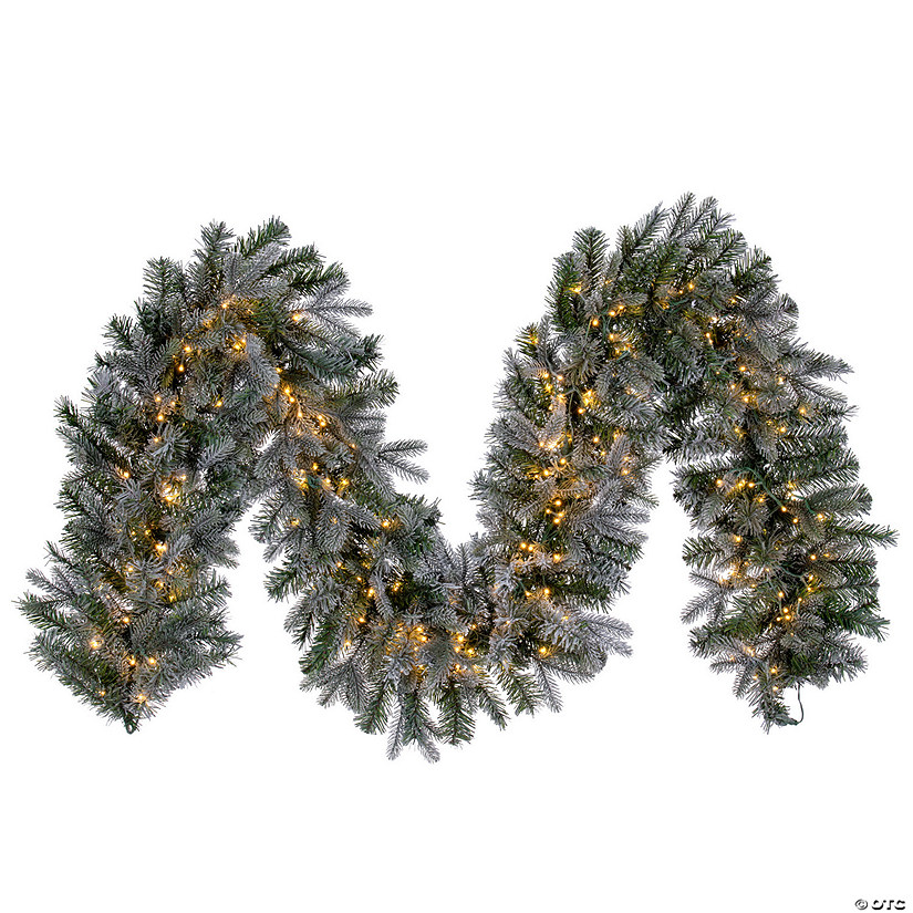 Vickerman 9' Proper 14" Frosted Douglas Fir Artificial Garland with Warm White LED Lights. Image