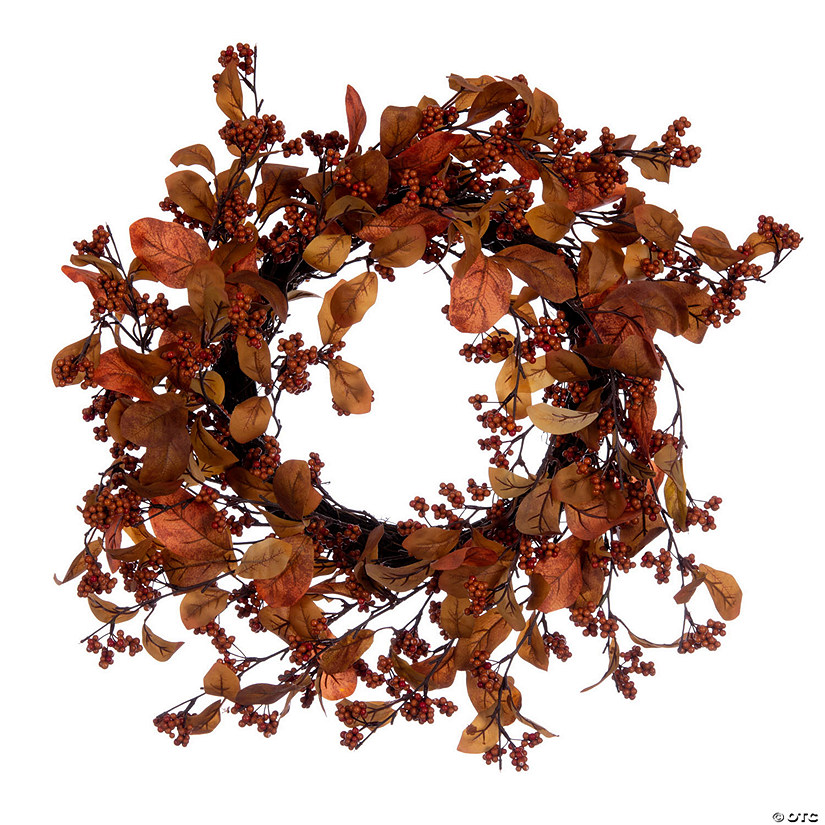 Vickerman Artificial 22" Orange Fall Leaves and Berries Wreath Image