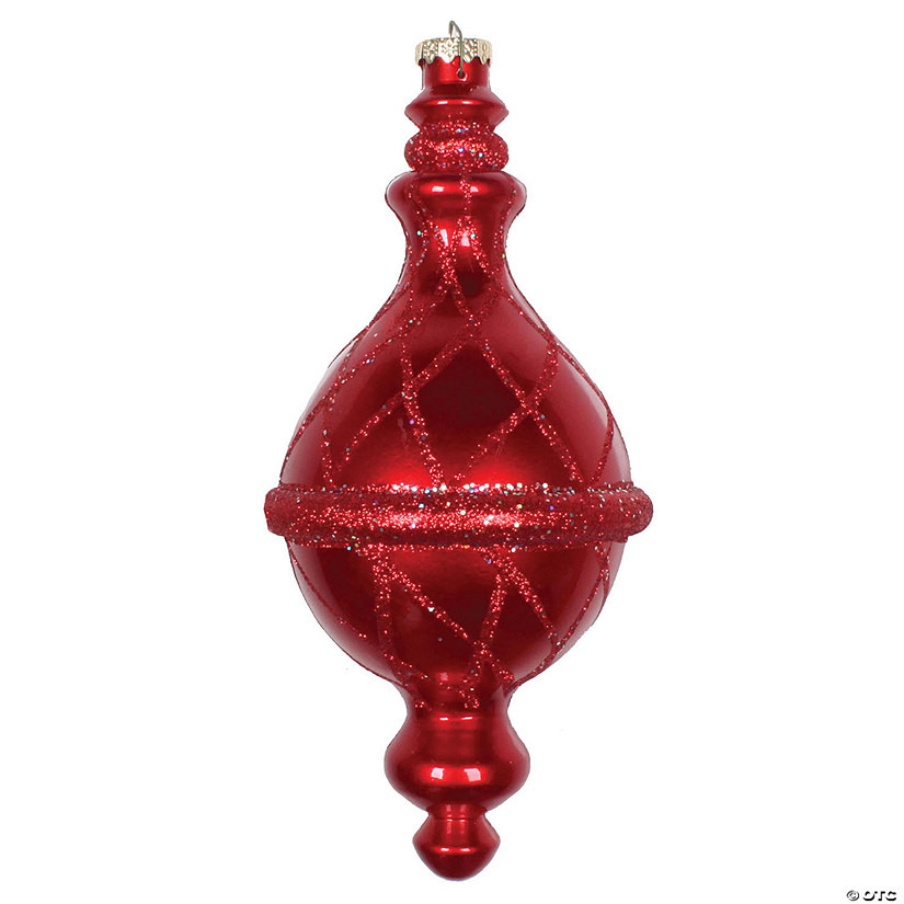 Vickerman Shatterproof 10" Large Red Candy Glitter Finial Christmas Ornament Image