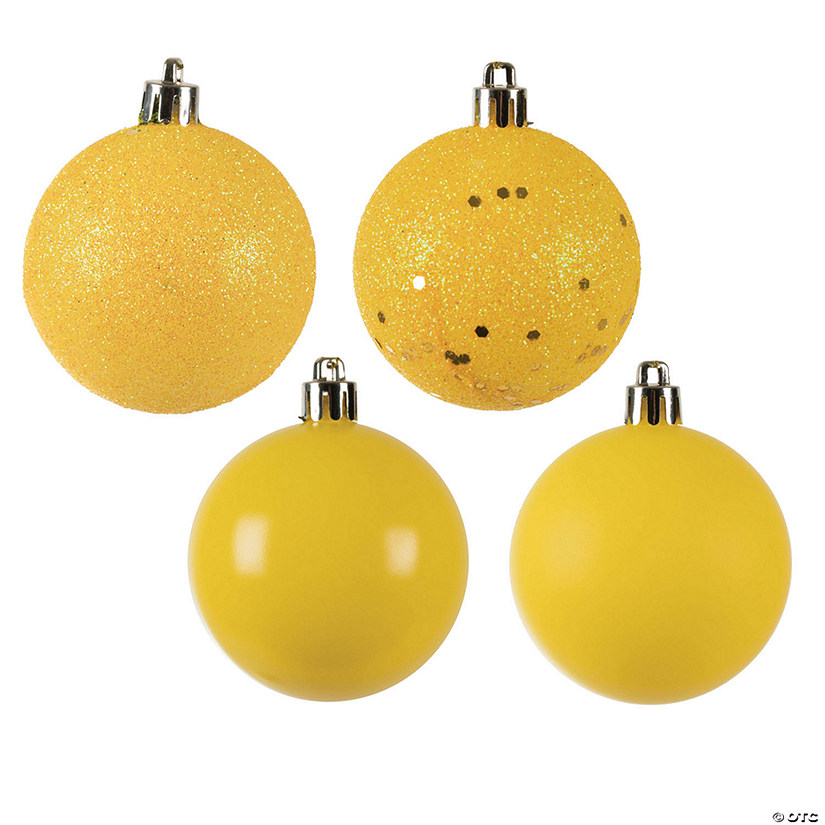 Vickerman Shatterproof 2.4" Yellow 4-Finish Ball Christmas Ornament, 24 per Box Image