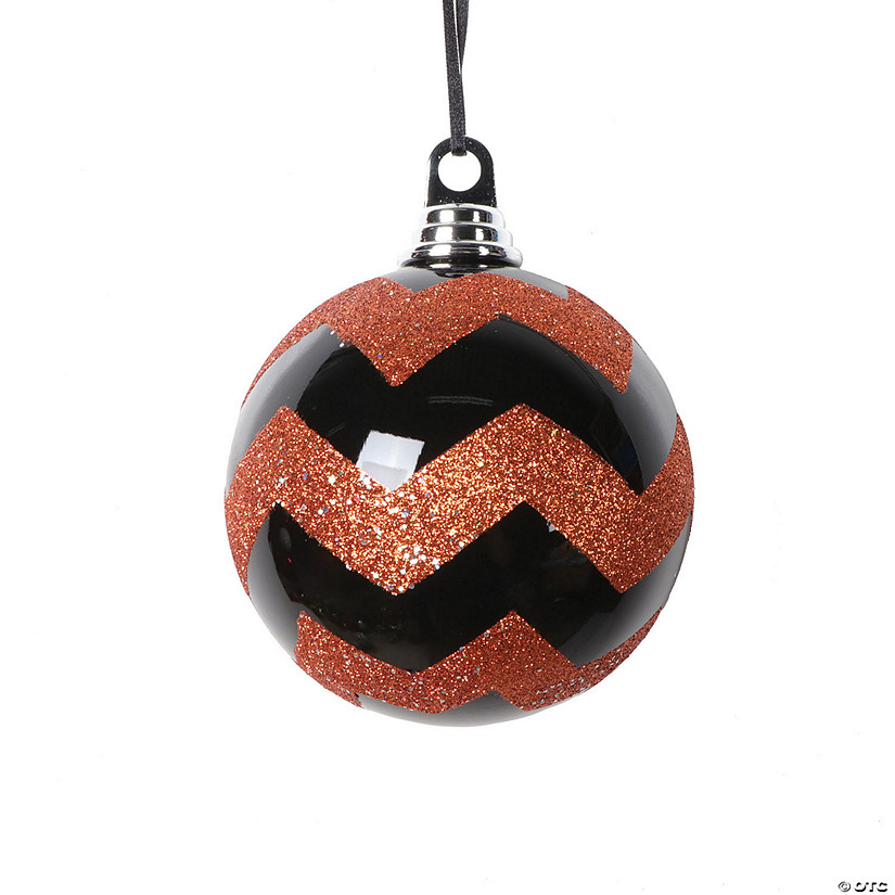 Vickerman Shatterproof 4.7" Black Orange Round Christmas Ornament, 3 per bag Image