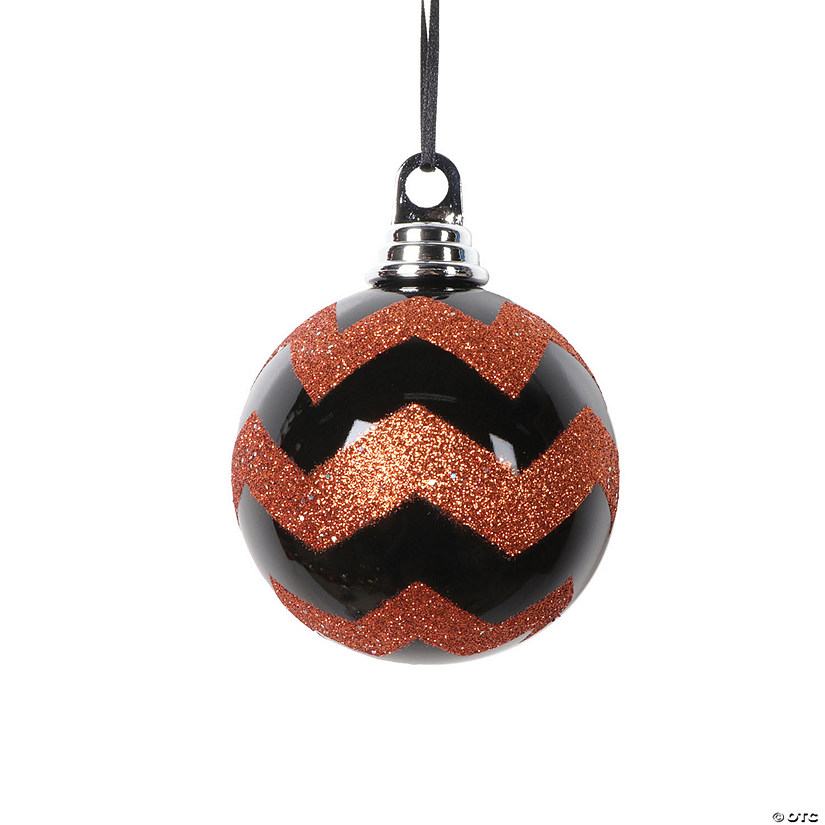 Vickerman Shatterproof 4" Black Orange Round Christmas Ornament, 4 per bag Image