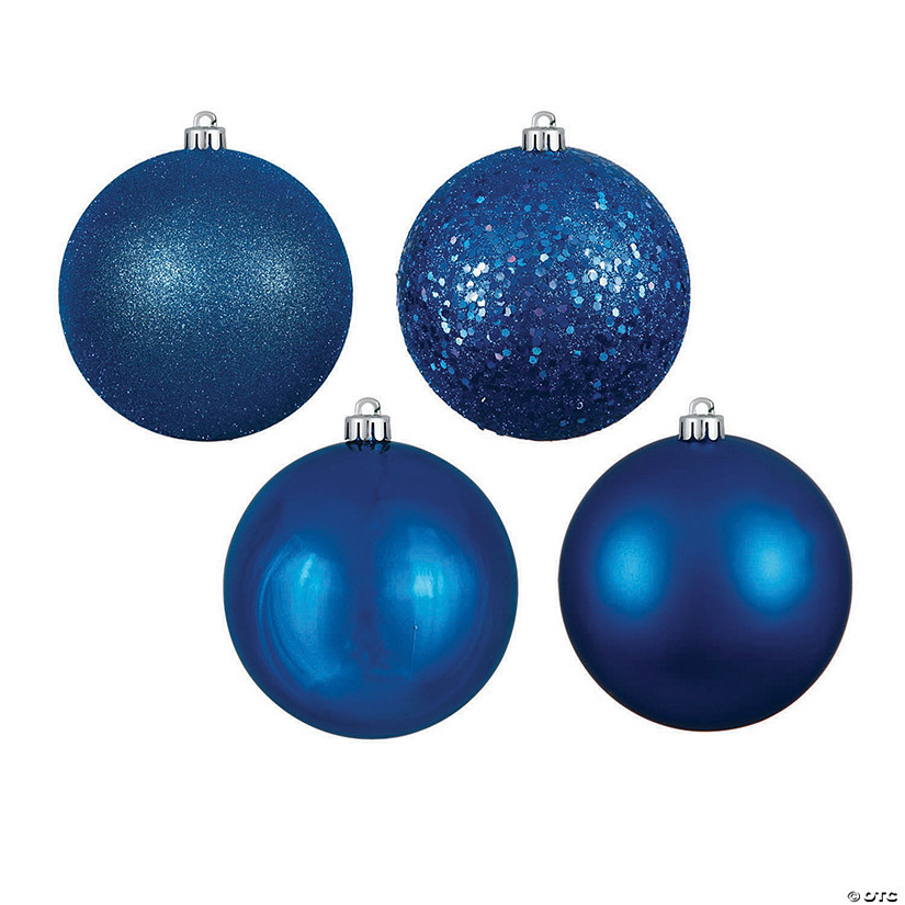 Vickerman Shatterproof 4" Blue 4-Finish Ball Christmas Ornament, 12 per Box Image