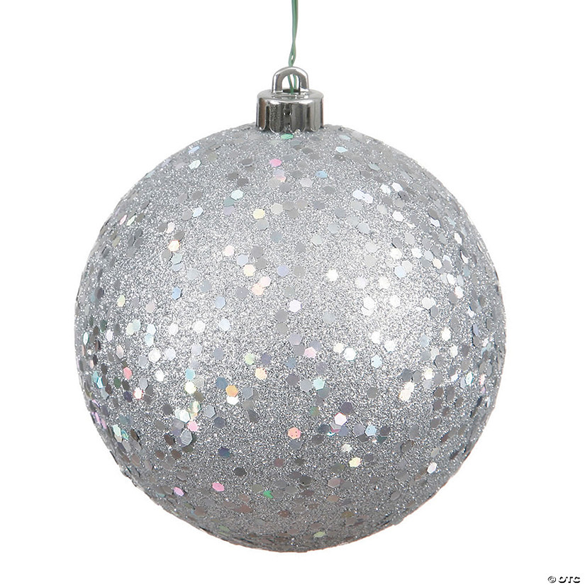 Vickerman Shatterproof 6" Silver Sequin Ball Christmas Ornament, 4 per Bag Image