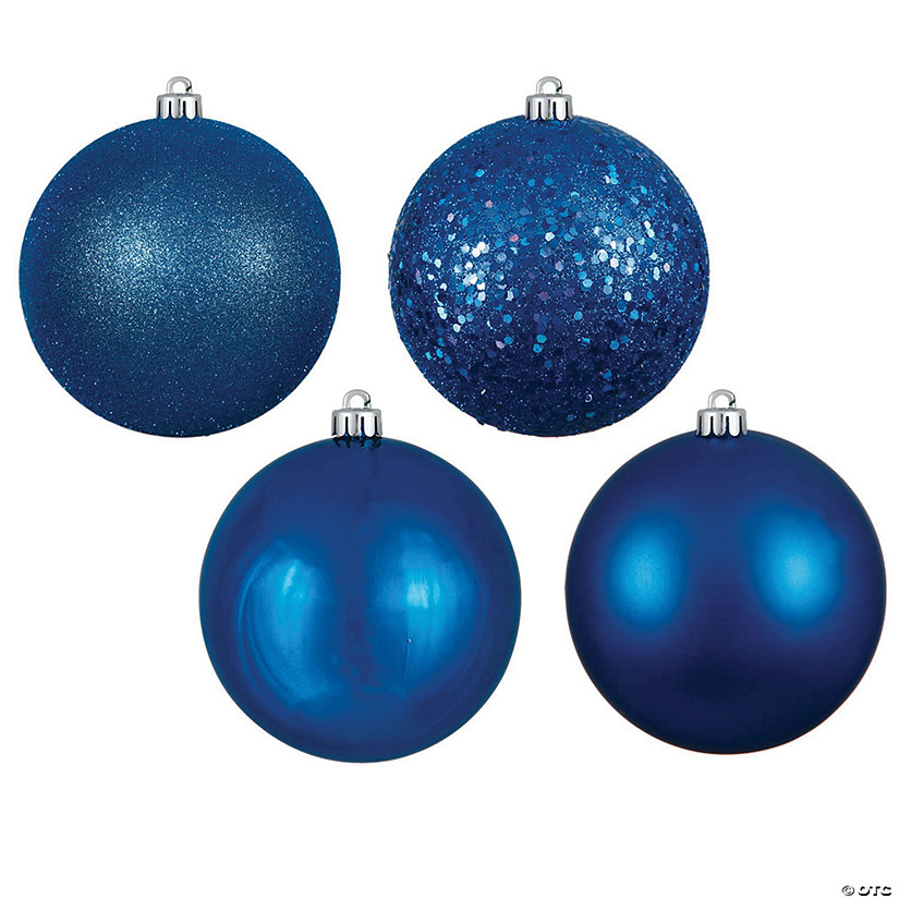 Vickerman Shatterproof 8" Blue 4-Finish Ball Christmas Ornament, 4 per Bag Image