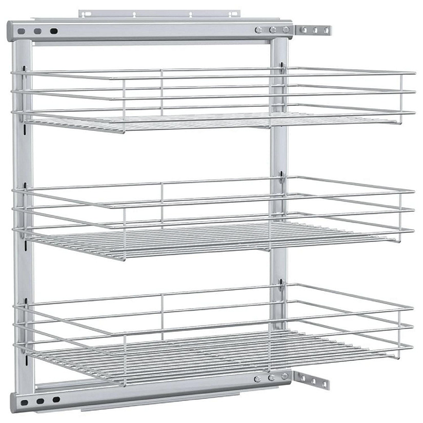 vidaXL 3-Tier Pull-out Kitchen Wire Basket Silver 18.5"x13.8"x22" Image