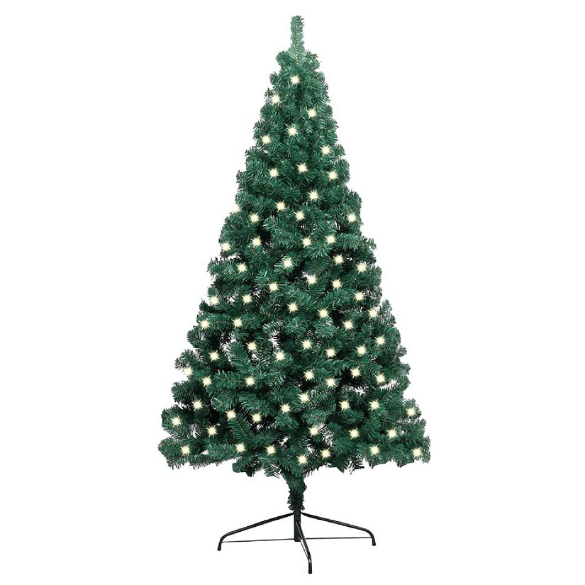 VidaXL 4' Green Artificial Half Christmas Tree with LED Lights & Stand Image