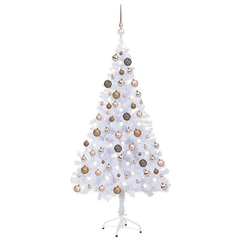 VidaXL 4' White Artificial Christmas Tree with LED Lights & 61pc Gold Ornament & 230pc Branch Set Image