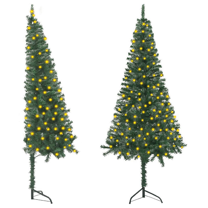 vidaXL 5' Green Corner Artificial Christmas Tree with LED Lights Image