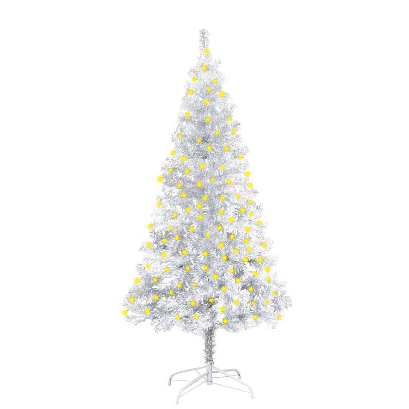 VidaXL 5' Silver Artificial Christmas Tree with LED Lights & Stand Set Image