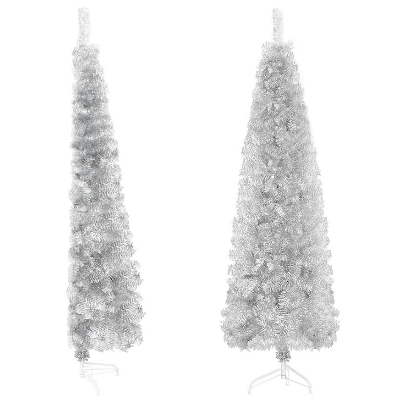 vidaXL 5' Silver Slim Artificial Half Christmas Tree with Stand Image