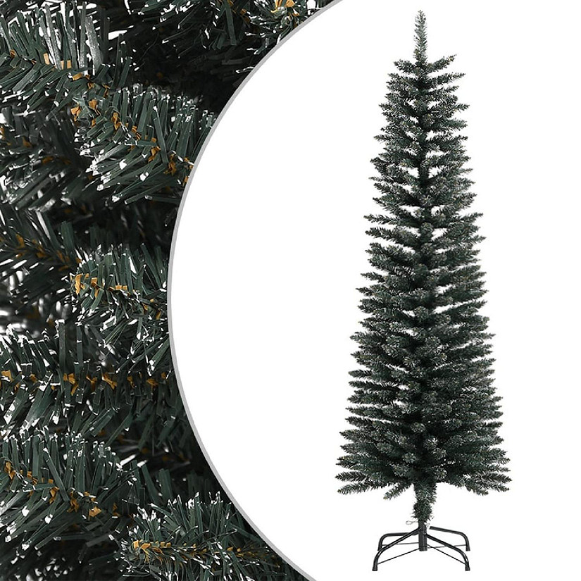 vidaXL 5' White/Green PVC/Steel Artificial Slim Christmas Tree Image