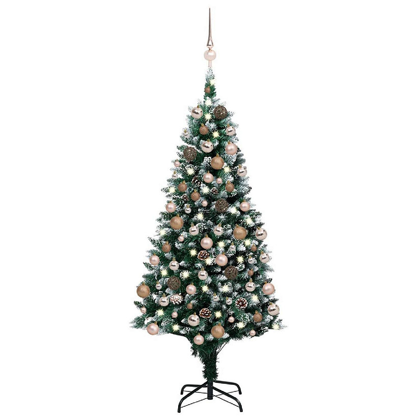 VidaXL 6' Green/White Artificial Christmas Tree with LED Lights & Gold Ornament Set Image