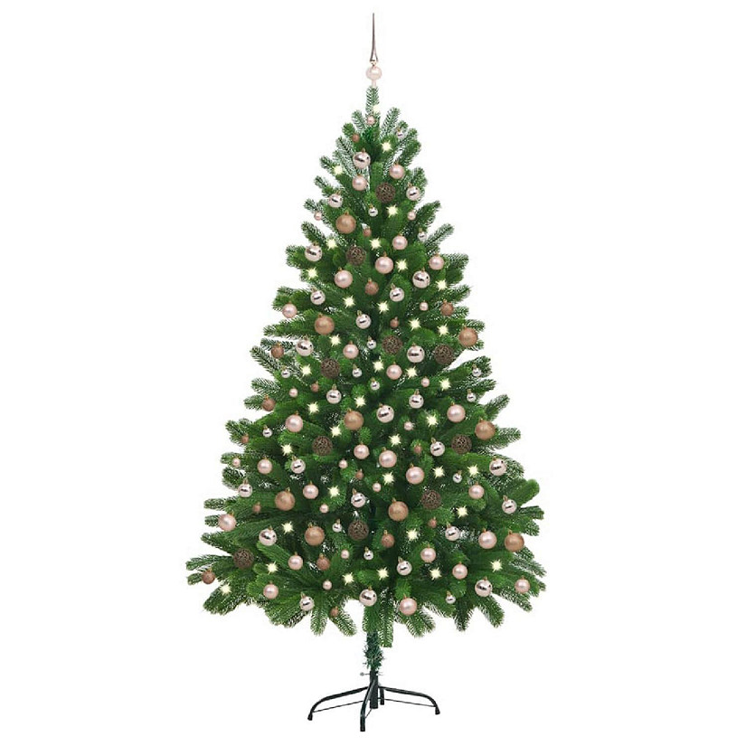 VidaXL 7' Green Artificial Christmas Tree with LED Lights & 120pc Gold Ornament & 1100pc Branch Set Image