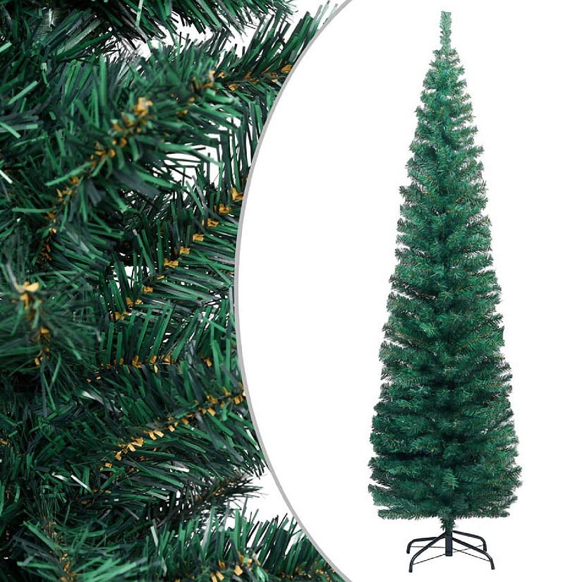 vidaXL 7' Green Slim Artificial Christmas Tree with Stand Image