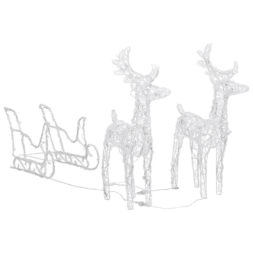 vidaXL Acrylic Reindeers & Sleigh Christmas Decoration with 160pc Cold White LED Lights Image