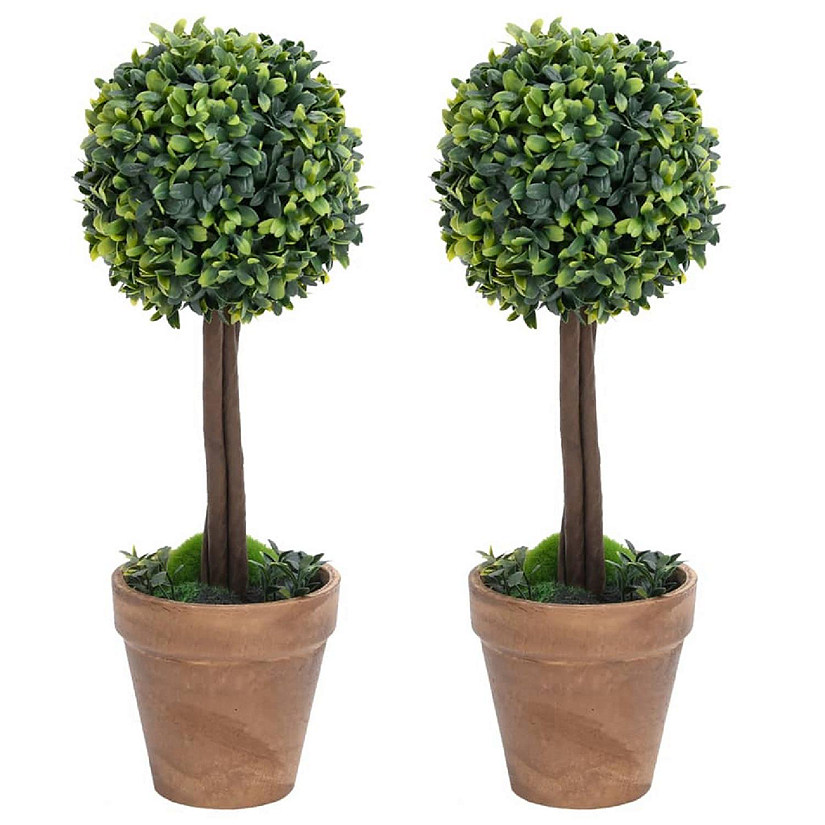 vidaXL Artificial Boxwood Plants 2 pcs with Pots Ball Shaped Green 22" Image