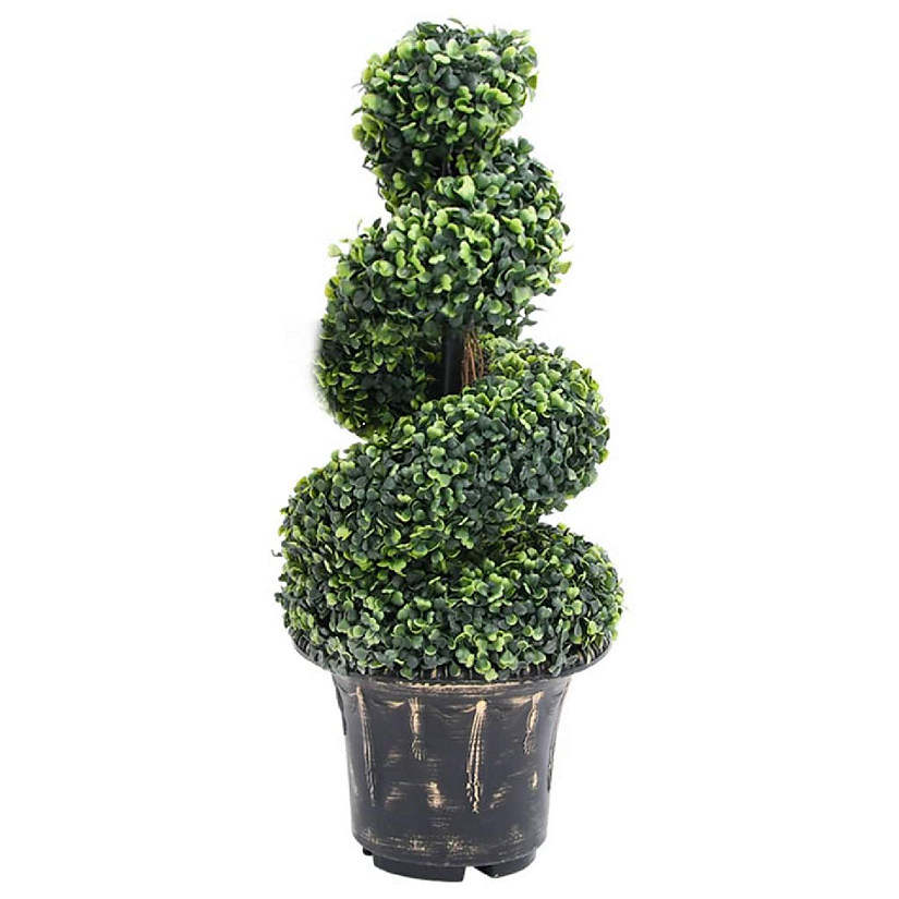 vidaXL Artificial Boxwood Spiral Plant with Pot Green 35" Image