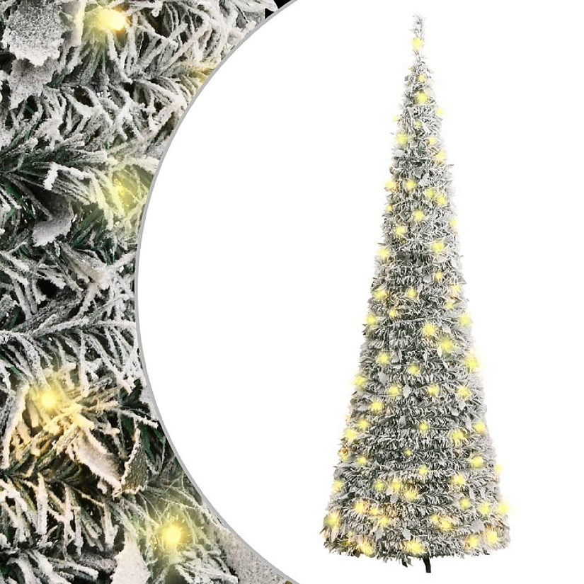 vidaXL Artificial Christmas Tree Pop-up Flocked Snow 200 LEDs 82.7" Image